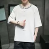 Männer T Shirts Chinesische Gedruckt T-shirt Top Leinen Stickerei Kurzarm Hanfu Hemd M-5XL Harajuku Casual Wear