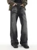 Men's Jeans MRNEARLY's Vintage Washed Design Feels Straight Denim Wide Leg Pants American High Street Black