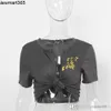 Retail Dames Designer Nieuwe Tops Korte mouw Print Blouse Blootgesteld Navel T-shirt Slim Fit Sexy Half Open Hals Vest Tee