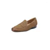 Dress Shoes EAGSITY Genuine Leather Penny Loafer Women Mules Square Heel Pointed Toe Casual Fashion Ladies Brown