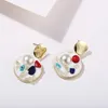 Boucles D'Oreilles Pendantes Rondes Bohème Couleur Bonbon Perle Gravier Pour Femme