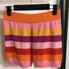 Rainbow Stripes Sticked Coat Shorts Kvinnor Fashionabla Button Stick Cardigan Hög midja