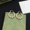 Nyaste designer Pearl Circle örhängen Charm Women Double Letter Eardrop Girl Pendant Studs For Party Date Gift208g