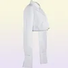 Women039s camicette camicie top bianco ritagliato Donne girare collare a manica lunga camicia corta tasca da tasca in cotone singolo BREASTE7011243