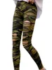 Leggings femininas rasgadas calças elásticas camuflagem impressa sexy verão exército verde fitness leggins calças lápis