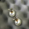 Boucles d'oreilles en perles double face de taille classique, aiguille en argent sterling avec diamants, 225Y