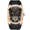 Wristwatches 2023 Fashion Diamond Tourbillon Men Movement Luminous Hand Clock Genuine Rubber Strap Watch Rectangle