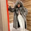 Women's Fur Winter Fashion Mid Length Hooded Long Sleeve Loose Thickened Warm Imitation Hair Silver Temperament Coat