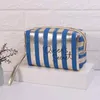 Stripe Pu Leather Waterproof Cosmetic Storage Påsar 18,5*8*11 cm mode Hållbara kvinnor Dragkedja Pouch för resande hudvård makeup läppstift ögonskugga telefon tvättväska fall