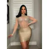 Robes décontractées Élégant Strass Sparkly Anniversaire Robe pour femmes Luxe Diamant Sheer Mesh Voir à travers Mini Sexy Bodycon Party