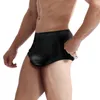 Underpants Men Sexy Faux Leather Exposed Hips Fine Mesh Ruffled Briefs Underwear BuPanties Erotic Lingerie Male Tanga