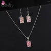Necklace Earrings Set CiNily Created Orange Fire Opal Silver Plated Rectangle Pendant Fashion Jewelry For Women Girls