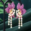 Dangle Earrings Godki Trendy Multicolor Flower Long for Women Wedding Elegant Big Birit Party Dubai Bridal in Jewelry 2023