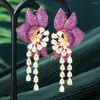 Boucles d'oreilles pendantes GODKI tendance multicolore fleur longue pour les femmes de mariage élégant grande fête de déclaration dubaï mariée dans les bijoux 2023