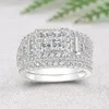 Bague large de luxe en zircone cubique pour femmes, bague de mariage de fiançailles, couleur argent de haute qualité, nouveaux bijoux scintillants à la mode