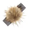 Hair Accessories Raccoon Faux Fur Pompoms Baby Headband Cotton Children Girls Elastic Bands X90C