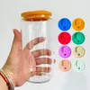 ABD Depo BPA Ücretsiz Boş Süblimasyon Borosilate Clear Buzlu Soda Can Bira Cam Şişesi 16 oz Bira Cam Renkli Silikon Kapaklar İçme Tumblers