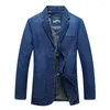 Men's Suits HOO 2024 Clothes Denim Blazer Casual Loose Youth Three Button