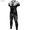 Мужские спортивные костюмы Брендовые боксерские компрессионные футболки для тренировок BJJ MMA Мужские 3D колготки для фитнеса Бодибилдинг Cross fit Джиу-джитсу s + леггинсыL231016
