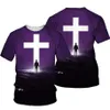 T-shirts pour hommes 3D Cross Print Hommes T-shirt Jésus 2021 Été O Cou T-shirts à manches courtes Tops Style chrétien Vêtements masculins Fashio312H
