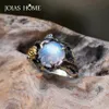 JoiasHome 925 Sterling Silber Damenring Vintage Roségold Trennung Baumblatt natürlicher Mondstein Thai Silber Schmuck Geschenk214G