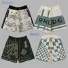 Men's Shorts Rhude Color Block Letter Knitted Jacquard Drawstring American Plaid Cashew Flower Casual Capris Drcv