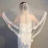 Bridal Veils 2023 White/Ivory paljetter spetskant kort bröllopslöja med kam 2 lager 1,5 meter tyll för klänning