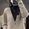 Cardigan tricoté en laine mérinos pour femme, col en v, pull en cachemire, veste ample, mode coréenne, manteau épais, automne/hiver 2023