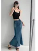 Skirts WOMENGAGA 2023 Sexy High Waist Wrap Buttocks Mid Length Skirt For Female Summer Fishtail Tapered Split Denim EIM2
