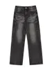 Men's Jeans MRNEARLY's Vintage Washed Design Feels Straight Denim Wide Leg Pants American High Street Black