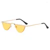 Sunglasses Punk Metal Triangle Semi-Rimless Women 2023 Cool Retro Red Lens Small Frame Shade Eyewear 90s Hip Hop Men Sun Glasses