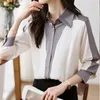 Luxury Vintage Striped Black Blouses Woman Designer Satin Long Sleeve Blouses Autumn Winter Lapel Button up Blouses 2023 Office Ladies Casual Versatile Runway Tops