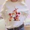 Herfst Winter dames wit T-shirt met lange mouwen los kerstpatroon bedrukt sweatshirt met ronde hals dames casual