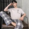 Masculino sleepwear verão malha algodão pijamas conjunto para homens moda homem manga curta xadrez calças sleepwear plus size 4xl pijamas para menino 231016