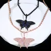 Nouveau Designer Rose Noir Mini Papillon Charme Pendentif Collier avec Corde Chaîne Hip Hop Femmes Hommes Plein Pavé 5A Zircone Cubique Cadeau Quotidien Bijoux