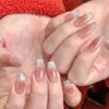 Unhas falsas blush glitter decoração longa unha falsa ultra-flexível duradoura para amantes de manicure e blogueiros de beleza