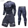 Men's Tracksuits Compression Shirt Black Panther Spider Fitness Winter Soldier Gym Workout MMA Rashguard BJJ Men Jiu Jitsu Running Jogging SetL231016