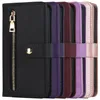 Crossbody Strap Leather Cards Pocket Dragkedja Wallet Fall för iPhone 15 Pro Max 14 13 12 11 Korthållare Flip Stand Cover Funda