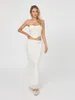 Two Piece Dress Women Vacation Outfits Bandage Backless Crop Bandeau Tops and Elastic Long Skirt Streetwear Aesthetic Clothes