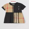 Designer Baby Girls Plaid Dress European and American Styles New Kids Girl Cute Doll Collar Short Sleeve Dresses Fashion O-neck A-261y