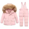 Casaco para baixo crianças macacão roupas de pato conjunto terno jaquetas de inverno para a menina crianças snowsuits parka outerwear quente geral do bebê menino