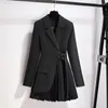 Dwuczęściowe spodnie damskie Casual Blezer Jacket Dopasowany zestaw koreański elegancki wiosenny jesienny elegancki garnitur Split Black Dwuczęściowe ubrania żeńskie