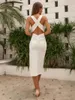 Vestidos de festa anjo-modas mulheres elegante corte split criss cross back-comprimento longo vestido de noite branco 761