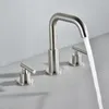 Robinets d'évier de salle de bains de luxe en or brossé, robinet à trois trous à deux poignées, robinet mitigeur de lavabo de qualité supérieure, eau froide