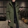 メンズダウンパーカー韓国コットンジャケット冬延長コート中程度長さの膝厚いフード付き衣服231016