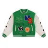 Herrjackor GreenPatchwork St. Michael Baseball Jacket Herrens högkvalitativa handduk Embroidered Mönster Läder Cover Uniform Coat Winter X1016