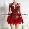 Sexy feminino cocktail aniversário vestidos formais vermelho frisado apliques africano preto meninas vestidos de baile curtos