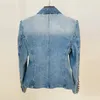 Giacche da donna S-5XL Plus Size Giacca da donna Doppio petto Slim Corta in denim Streetwear Lavoro Ufficio Lavaggio con acqua Jean Blazer Outwear Blu