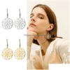 Dangle & Chandelier Dangle Chandelier Lucktune Retro Flower Drop Earrings Filigree Stainless Steel Round Hoop For Women Gift Fashion J Dhwld