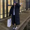 Trenchs de femmes manteaux droites solides vestes bouffantes pour femmes à capuche hiver longue taille manteau noir femme parkas style coréen vêtements